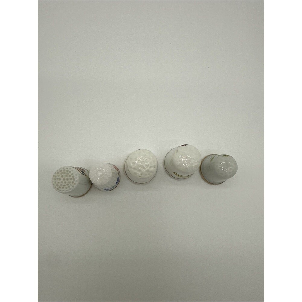 Vintage Lot Of 5 Sewing Thimbles Floral Ceramic/ Porcelain - Picture 5 of 9